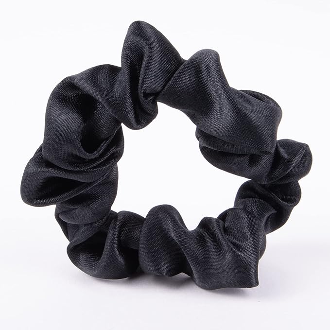Amazon Basics Satin Scrunchies – No Crease, No Damage Hair Ties – Frizz Free, Gentle, Stylish Scrunchies. Black, 8 Count, For Thin and Normal Hair