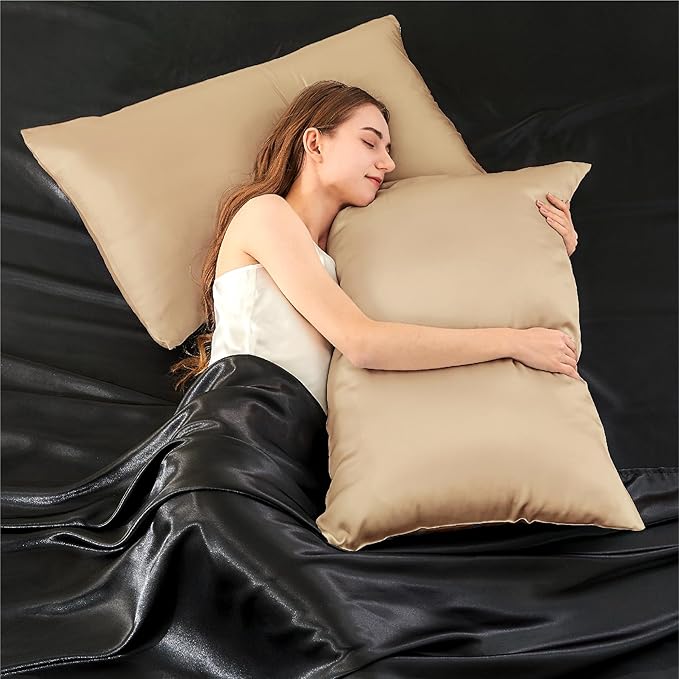INFIIXSO Silk Pillow Cases 2 Pack Standard Size, Ultra Smooth & Soft Mulberry Silk Pillow Case for Hair and Skin, Breathable Cooling Silk Pillowcase with Hidden Zipper (Champagne, 20x26 Inches)