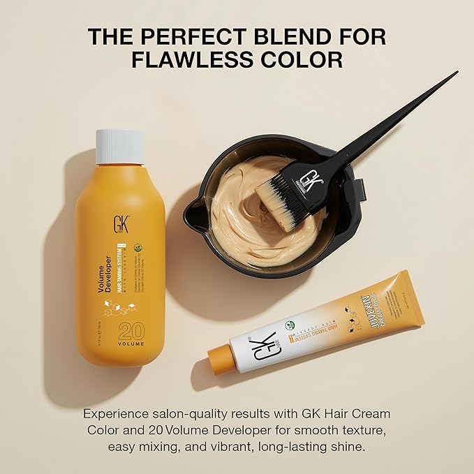 GK HAIR Global Keratin SuperLighteners 901S Ultra Ash Hair Color Cream Tube (3.4 Fl Oz/100ml) + 20 Volume Developer (5 Fl Oz/150ml) - Professional Permanent Long Lasting Toner Dye