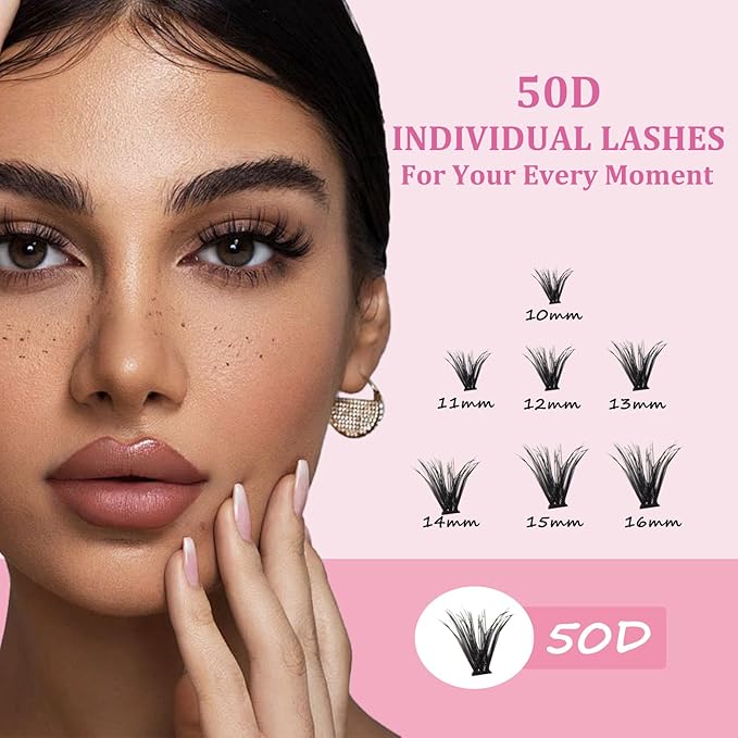 ISOOLU Fairy Lash Clusters Manga Individual Lashes C Curl Wispy Eyelash Clusters WideSpan Eyelash Extension Kit with Lash Bond and Seal Wet-Look Spiky Cluster Lashes (50D 9-16mm D 0.07)