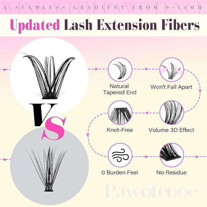 Pawotence Lash Clusters 160pcs Individual Lashes 30D 40D Cluster Eyelash Extensions 9-16mm Eyelash Clusters Lash Extensions DIY for Self Application (30D&40D, 0.07D, 9-16mm)