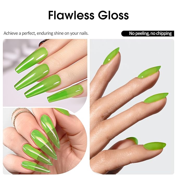 VENALISA Jelly Green Gel Nail Polish, 1 Pcs Transparent Neon Green Jelly Gel Polish Lime Color High Gloss Soak Off U V Nail Manicure Salon and DIY at Home Gifts for Women