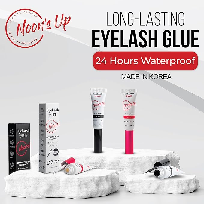 NOON'S UP Black Eyelash Glue - Super Strong Hold, Waterproof, Hypoallergenic Adhesive for Sensitive Eyes (0.14 Fl. Oz.)
