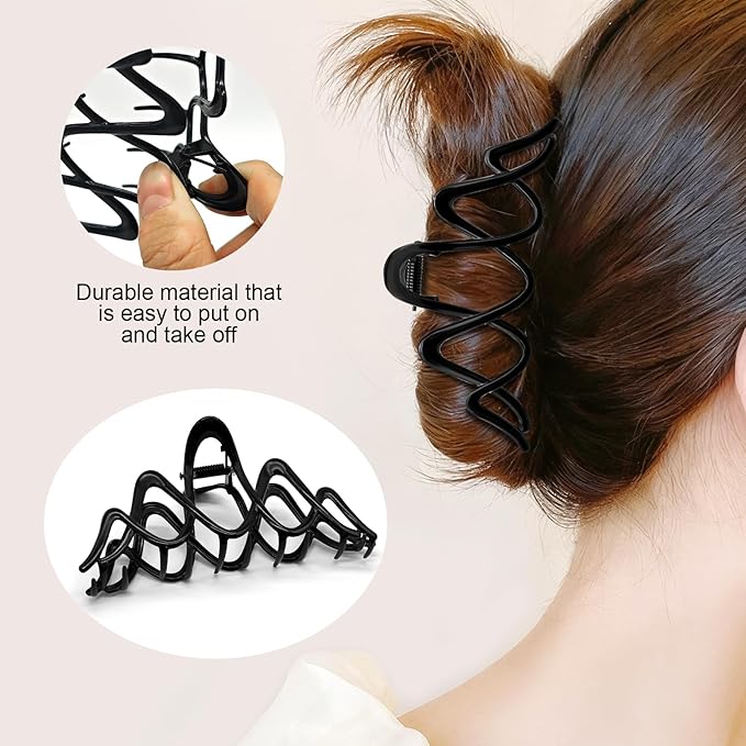 Large Claw Clips for Thick Hair - Black Metal Hair Claw, Single Piece with Non-Slip Grip, Strong Hold for Women, Shower & Workout