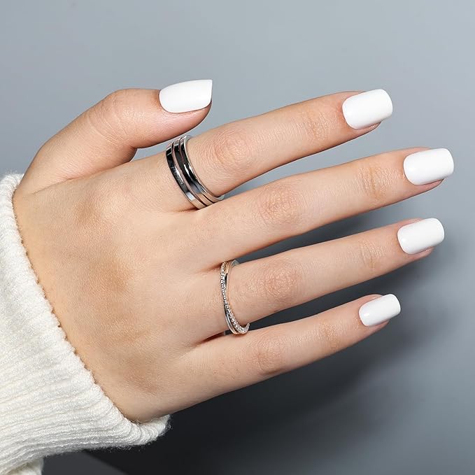Leefrei White Press on Nails - Short Square Press on Nails, Milky Nails Press Ons for Women DIY Fake Nails Kit with Glue, Glossy Reusable Glue on Nail Short in 15 Sizes - 30pcs, Milky White