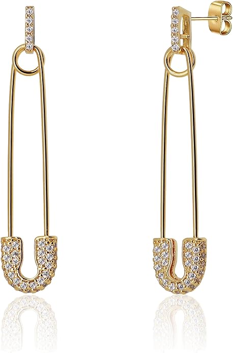 OZEL 14K Gold & Silver Plated Paperclip Chain Earrings with Cubic Zirconia – Dangle, Hoop, Huggie, Stud Styles – Women’s Fashion Jewelry Gift