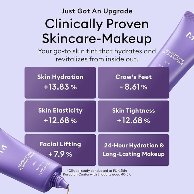 MISSHA M PERFECT COVER SERUM BB CREAM No.19 Ivory - Fair/Light with Warm Undertone, BB Cream by Cardi B Pick, Skin Tint, Tinted Moisturizer, Skin Care Foundation Makeup, Korean Makeup,1.18 Fl oz