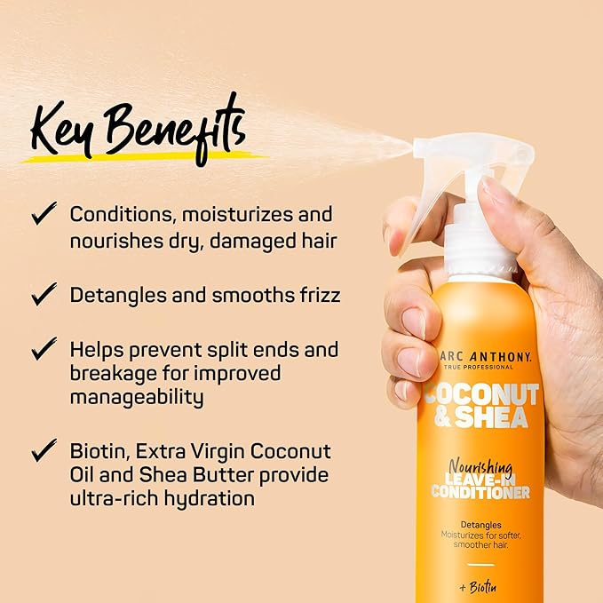 Marc Anthony Leave-In Hair Conditioner Spray for Dry & Damaged Hair, Coconut & Shea - Moisturizing, Detangling & Conditioning Spray for Softer Smoother Hair - Hair Products Reduces Frizz