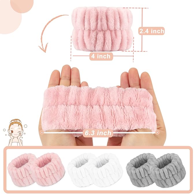 Women's Wrist Towels for Washing Face, Microfiber Spa Wash Band, Absorbent Wristbands Sweatband for Girls Prevent Water from Spilling Down Your Arms 6PCS