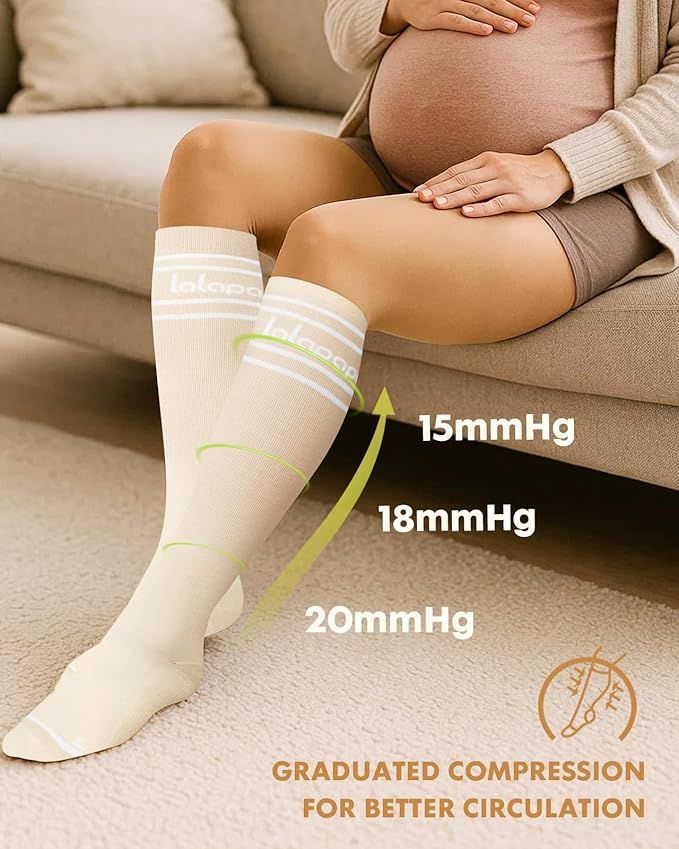 Lalapapa Thick Soft Cotton Compression Socks for Women Men 15-20mmHg Knee High Breathable Cotton Socks for All Day Comfort