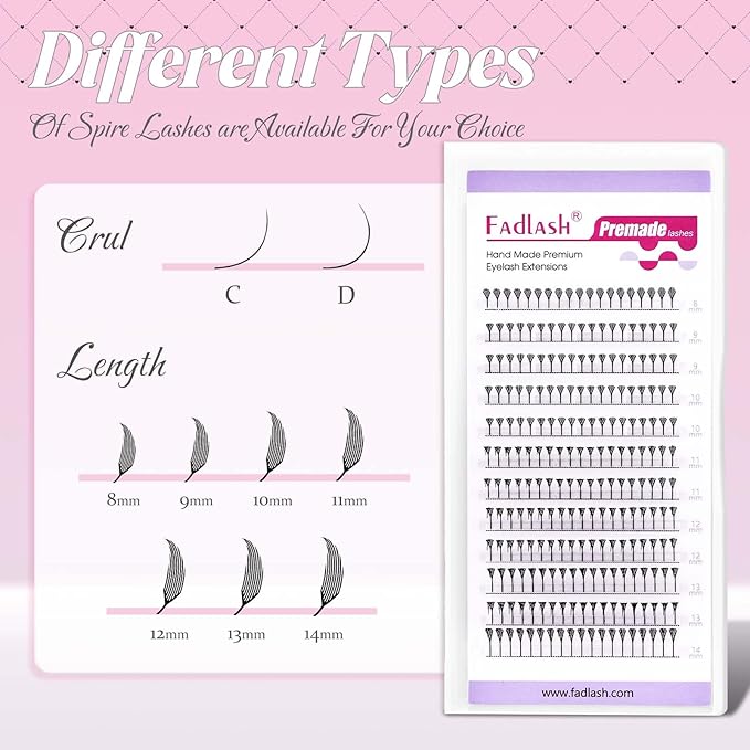 FADLASH Premade Anime Lashes Spire Premade Lash Fans 0.07 C Curl Volume Manga Lash Look Fluffy Natural Lash Extensions for Professional Salon Use (0.07-C, 8-14mm)