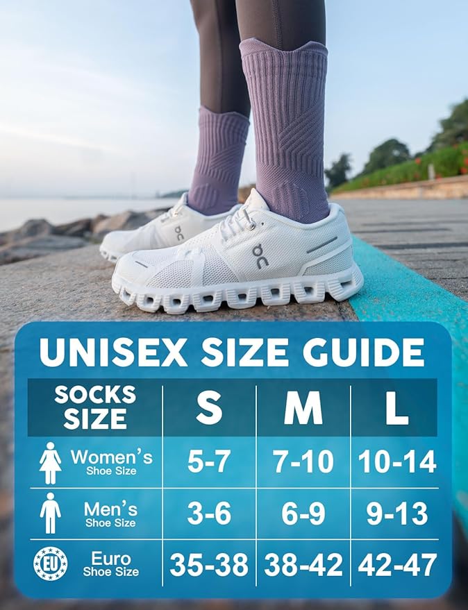 Juclise Womens Coolmax Bamboo Viscose Compression Running Crew Socks, Moisture-Wicking Anti-Blister Hiking&Gym Athletic