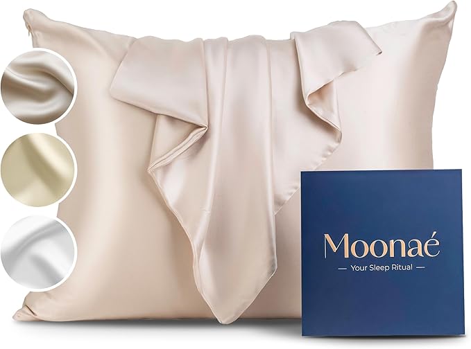Moonaé Mulberry Silk Pillowcase – Pure Silk Pillow Cover for Healthier Hair & Smoother Skin – Soft, Breathable and Temperature-Regulating, Luxurious Silk Case Colors Beige-S