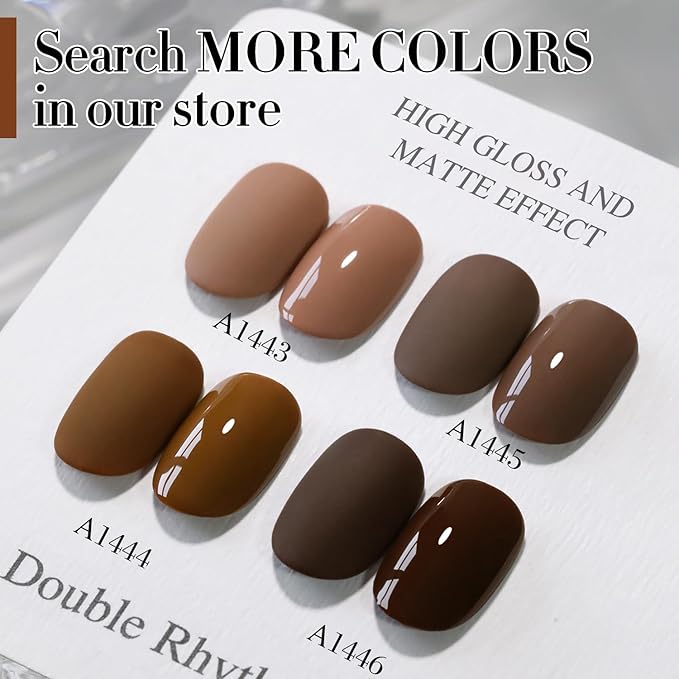 Double Rhythm Gel Polish 15ML Jelly Sheer Pastel Light Milky Color Pearl White Bottle 1 PC 0.5 OZ Full Size Nail Art Salon at Home (Brown-D1444)