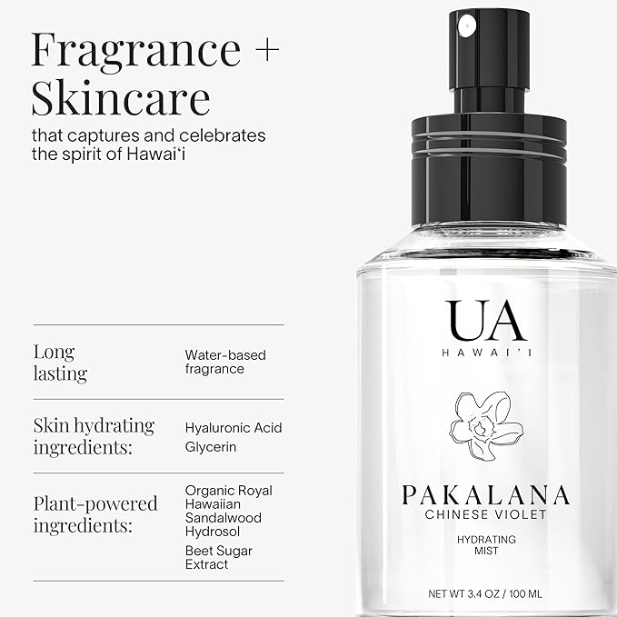 Pakalana Chinese Violet Body and Hair Mist from Hawaii, Hair Perfume for a Light, Hydrating Refresh, Body Mist for Women and Men, Alcohol-Free, With Moisturizing Hyaluronic Acid & Glycerin, 3.4 oz