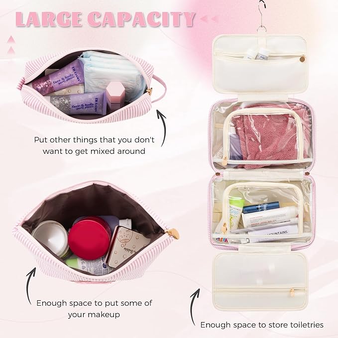 Initial Cute Toiletry Makeup Bag Pouch Cosmetic Travel Bag | Gift for Niece Sister Friend Female Her Mom | Birthday Gifts for Women Daughter Gifts - Pink B