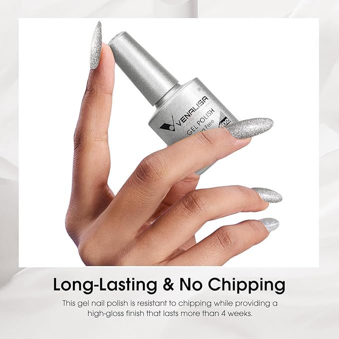 Venalisa Silver Glitter Gel Polish - 1pc Silver Color Soak Off UV Gel DIY At Home Manicure Salon Nail Art