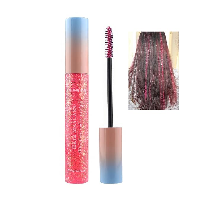 Eshioh Temporary Hair Mascara, 8 Vibrant Colors Temporary Hair Color Dye, Safe Green Formula Hair Mascara, Hair Color for Parties, Halloween, Birthdays, Hair Chalk for Women #shimmer pink