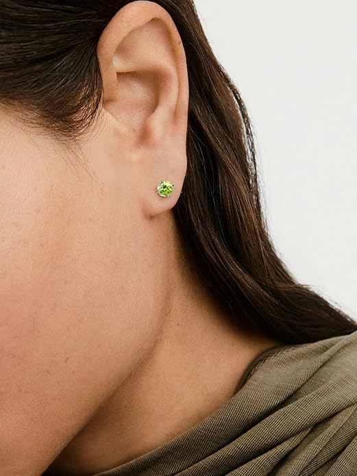 Wyyxl Peridot Earrings 14K Gold Plated Sterling Silver August Birthstone Earrings for Men Women Hypoallergenic Round Cut 1-6 Carat Peridot Jewelry Party Everyday Wear