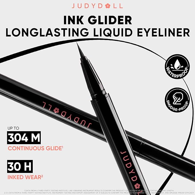 JUDYDOLL Ink Glider Longlasting Liquid Eyeliner - 30H Waterproof, Smudgeproof, Longlasting & Easy Glide, Intense Black, Ideal for Cat Eyes & Wings