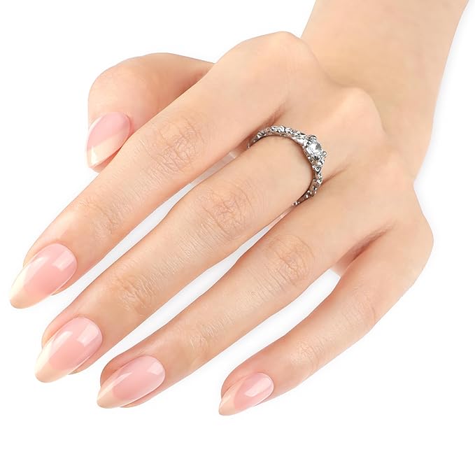 XZMeiLun White French Tips Press On Nails Short Almond, White French Soft Gel Stick On Nails, Designer Reusable Acrylic Nail Press Ons, Fake Nails With Glue On Nail, Wedding False Nail For Women