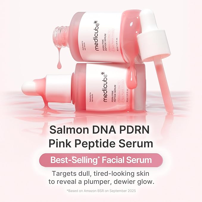 medicube PDRN Pink Peptide Serum with Salmon DNA | Pink Glow Serum with Peptides & Niacinamide for Hydration & Firm-Looking Skin | Uneven Tone Care | Korean Skincare, 1.01 fl. oz