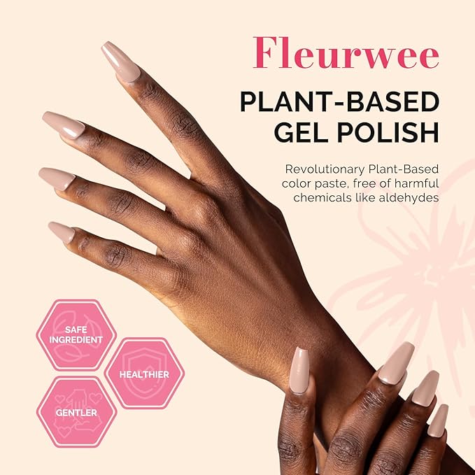 MelodySusie Fleurwee Plant Based Gel Nail Polish, Hema Free Light Mocha Nail Polish, Soak Off UV LED Gel Polish Gift for Women 21 Non Toxic Long Lasting Nail Art Manicure Salon DIY at Home B1402