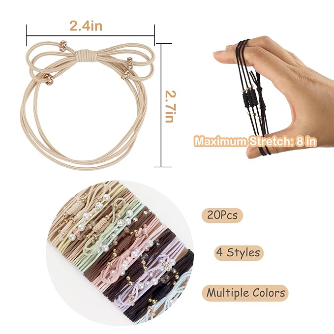 Boho Hair Ties, Elastic Hair Tie Bracelets for Women, Elastic Hair Tie Bracelets for Thick or Thin Hair, Cute Hair Ties for Women and Hair Tie Accessories 20 PCS