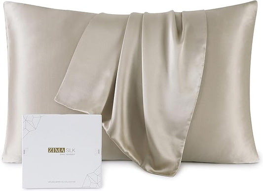 ZIMASILK Upgraded 100% 6A Grade Pure Mulberry Silk Pillowcase for Hair and Skin Silk Pillow Cases with Reinforced Hidden Zipper, More Soft & Durable, Gift Box (Standard 20"x26" Taupe)