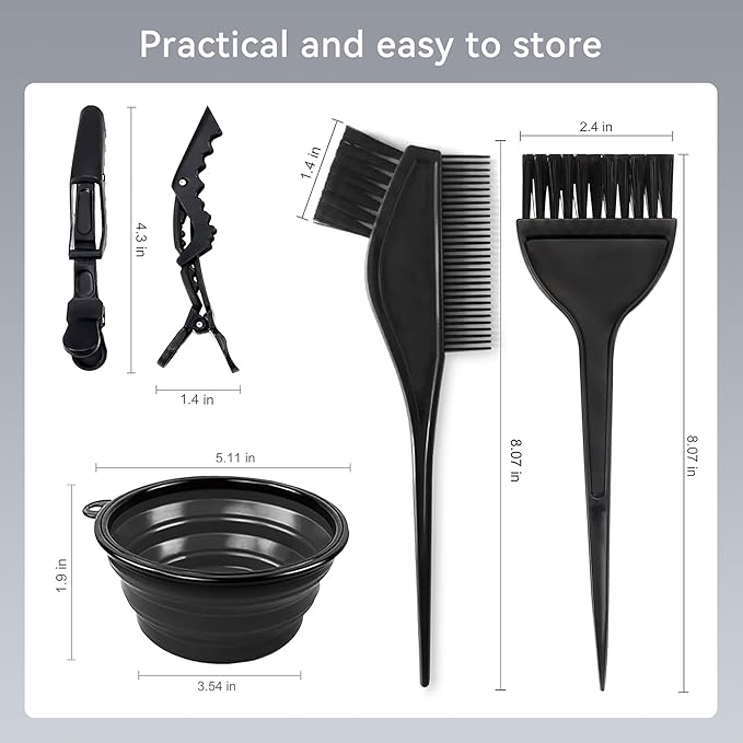 Alelusaida Hair Dye Brush and Bowl Set, 15 Pcs Hair Bleach Kit with Coloring Tools, Black