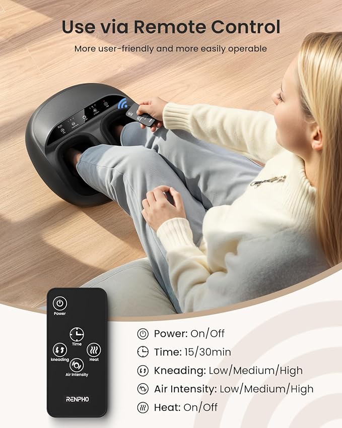RENPHO Foot Massager Machine with Heat [2026 Upgraded], Shiatsu Foot Massager for Plantar Fasciitis, Birthday Gifts for Women, Cordless Control, FSA Eligible HSA Store Eligible, Up to Size 13, BK