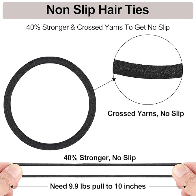 Black Hair Ties for Women, Girls, Kids & Men 280 Bulk Pack, 4MM Ponytail Holders Hair Elastic Bands for Thick, Medium, Thin, Fine, Short Hair Rubber Bands Non Slip & No Damage Hair Accessories