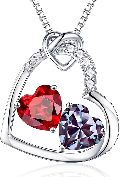 Iefil Valentines Day Gifts for Her - 925 Sterling Silver Heart Birthstone Necklace, Anniversary Birthday Gifts for Women Wife Girlfriend, Jewelry for Mom Daughter