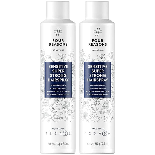 No nothing Super Strong Hairspray for Women, Unscented & Hypoallergenic Finishing Spray for Sensitive Scalp, Extra Strong Hold Hair Spray Women, Humidity & UV Protection - 2 Pack (7.5 oz Each)