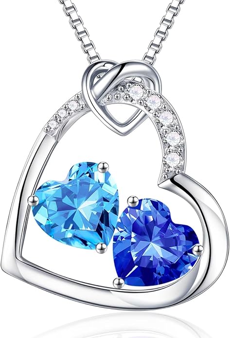 Iefil Valentines Day Gifts for Her - 925 Sterling Silver Heart Birthstone Necklace, Anniversary Birthday Gifts for Women Wife Girlfriend, Jewelry for Mom Daughter