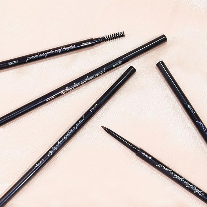 5 Pcs Dual-Sided Auto-rotate Ultra-Fine Tip Eye Brow Pencils Pack, Draws Tiny Precise Brow Makeup, Hairs, Defines, Fills Brows, Shapes, Contours, Combs, ‌1mm Pen Point (2*Black+2*Milk tea+Gray)