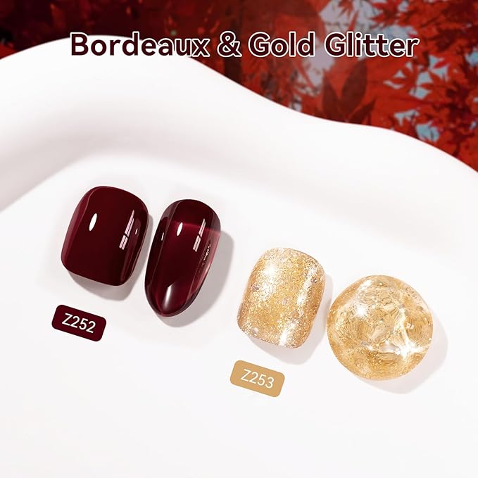 Nailshion Deep Red Wine Nail Polish Set, Burgundy Fast Air Dry Fall Winter Nail Polish Duo, Opaque Dark Red, Non-Gel, Crème, Toxic-free Long Lasting Glossy Nails Art for Home DIY Manicure Gift