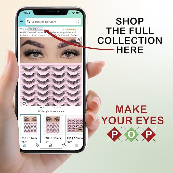 FARRED Cat Eye Lashes Short Natural Eyelashes Fluffy Wispy Lashes 14 Pairs False Lash Wispy Volume Fake Eyelash Faux Mink Strip Lashes Pack for Daily Makeup (F13 | 7-14 mm)