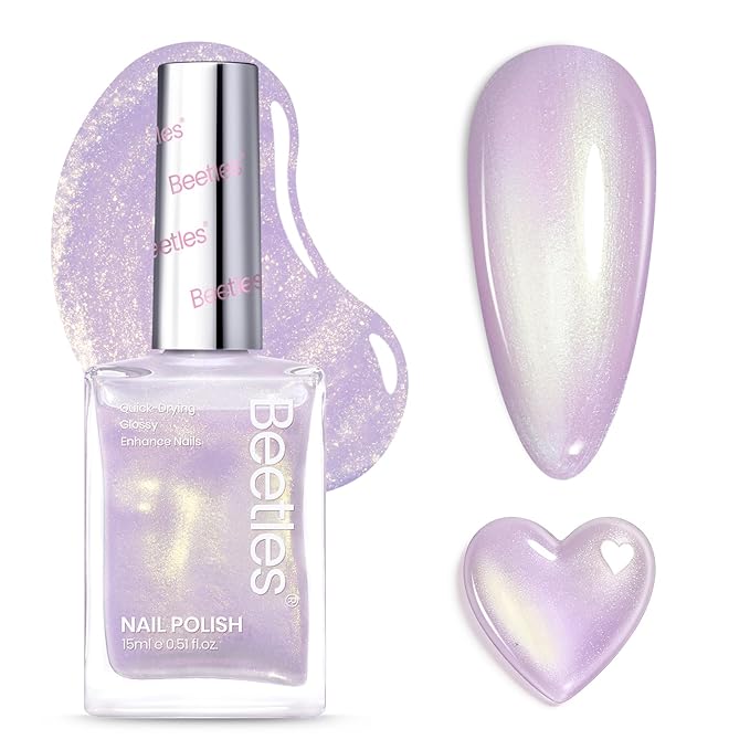 Beetles Nail Strengthener - Gold Purple Nail Concealer Fast Air Dry Shimmer Air Dry Nail Growth for Damaged Uneven Nails Fingernail Polish Imperfection Masking for Gold Shimmer Manicure Salon Quality