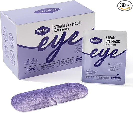 WarmSpark Self Heating Eye Mask Warm Compress for Dry Eyes, Disposable Heated Eye Mask for Fast Relief, Sleep, Spa, Travel Essentials & Relaxation Gifts for Women (30 Count, Lavender)