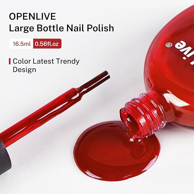 OpenLive 16.5ml Red Nail Polish Large Volume Quick Drying Nail Polish, Fast Drying and Long Lasting Color Nail Art DIY Home Manicure Gift for Women