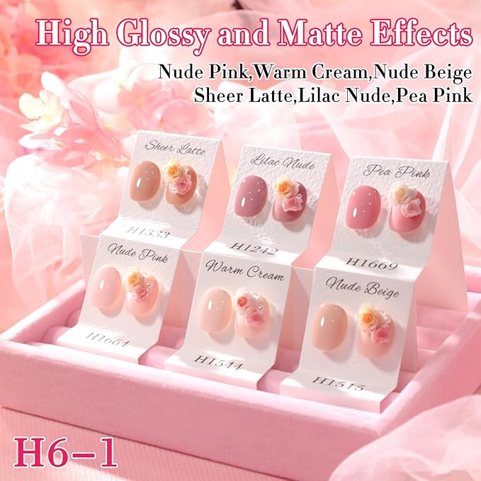 Double Rhythm 6 Pcs Hema Free Gel Polish Set 0.50 OZ Same Color Same Bottle Soak Off Neutral Natural Milky Gel Polish Kit Nail Art Manicure Salon DIY at Home (Nude Pink Beige-H6-1)