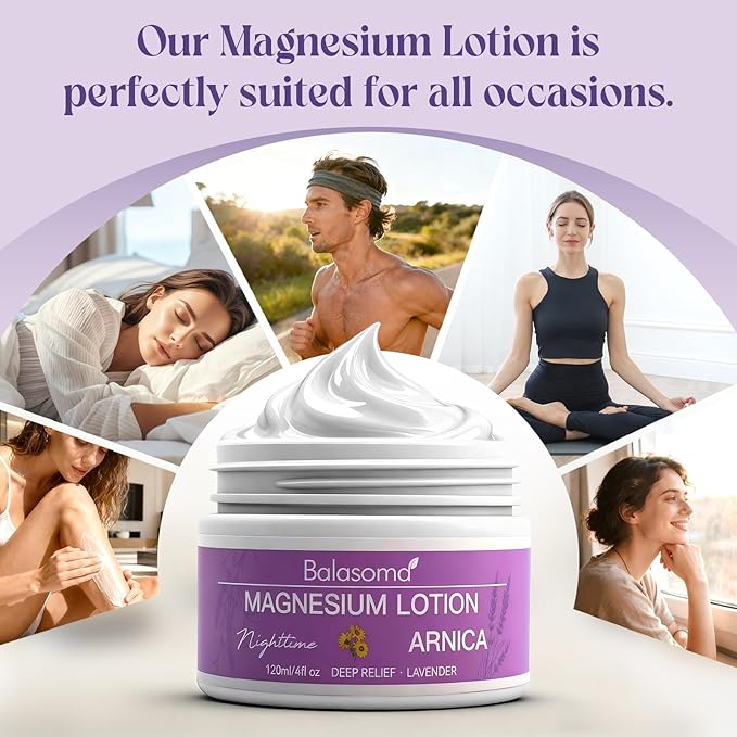 Balasoma Nighttime Magnesium Lotion with Arnica – Magnesium Cream for Sleep – Potent Magnesium Formula Soothes Muscles & Joints, Apply to Legs & Feet Before Bed – Moisturizing, Non-Greasy