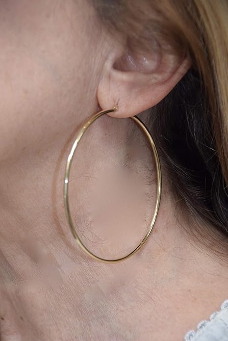 14K Gold Classic Real Hoop Earrings, (2mm Tube)
