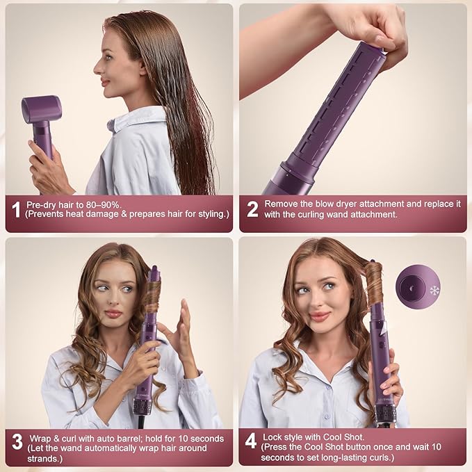 Mythsight StyleVibe 6-in-1 Air Styler, Hair Dryer & Blow Dryer Brush with Travel Case - Auto Wrap Curls (L/R), Fast Drying, Thermal Round Brush for Smooth Blowouts & Frizz-Free Volume, No Heat Damage