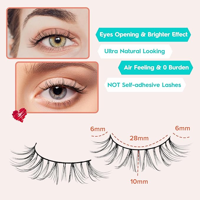 False Eyelashes Natural Lashes Wispy 10mm Short Eyelashes Natural Anime Lashes Thin Band Strip Eyelashes Curly False Eye Lashes Pack 7 Pair Siligli Lashes That Looks Like Extensions