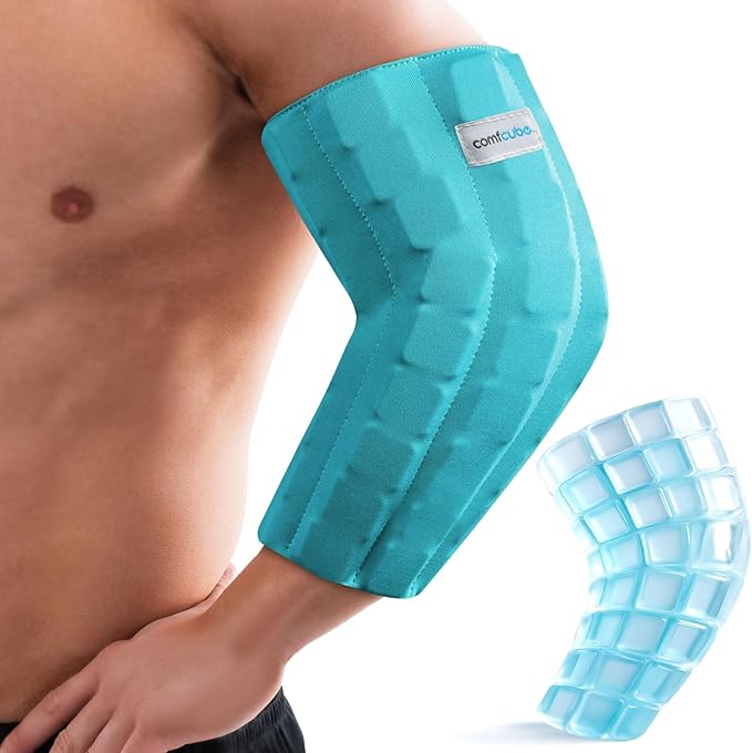 Comfcube Elbow Ice Pack for Tendonitis & Tennis Elbow, 2 Hours Long Lasting Cold Compression Flexible Ice Pack Wrap Sleeve, Pain Relief for Golfers Arm, Arthritis, Injuries