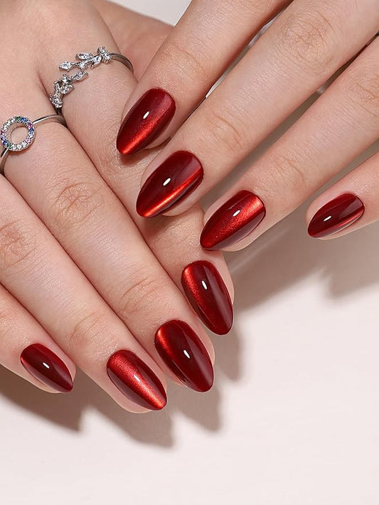 RPNZL Press On Nails - Siren | Red Cat Eye, UV Finish Almond Nails, Salon Quality | 32 Nails, 16 Sizes Kit with Glue and Adhesive Tabs I Female Founded - Beauty, Self Care