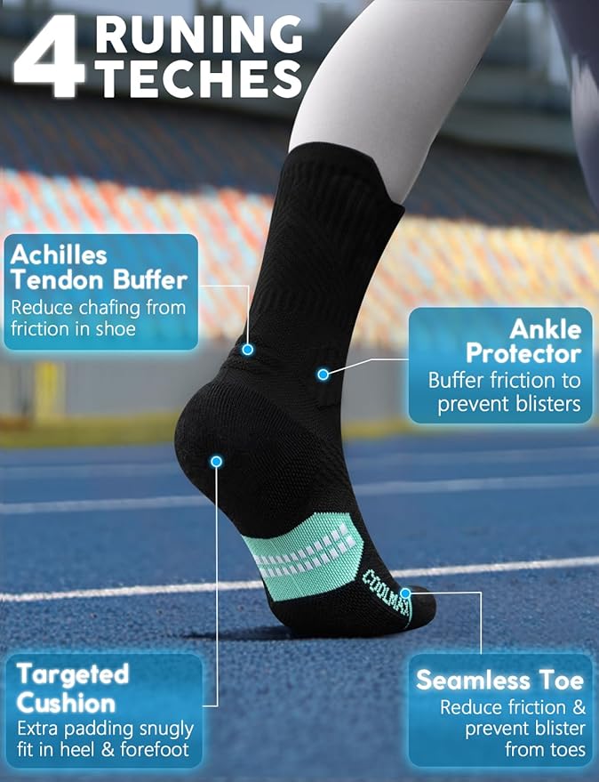 Juclise Womens Coolmax Bamboo Viscose Compression Running Crew Socks, Moisture-Wicking Anti-Blister Hiking&Gym Athletic