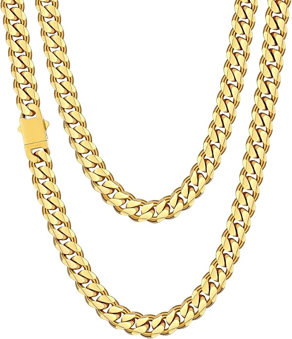 Fiusem 3.5mm Cuban Link Chains for Men, Silver Tone/Black/14K Gold Plated Stainless Steel Necklace Chain, Mens Necklace 16, 18, 20, 22, 24, 26, 28 Inch